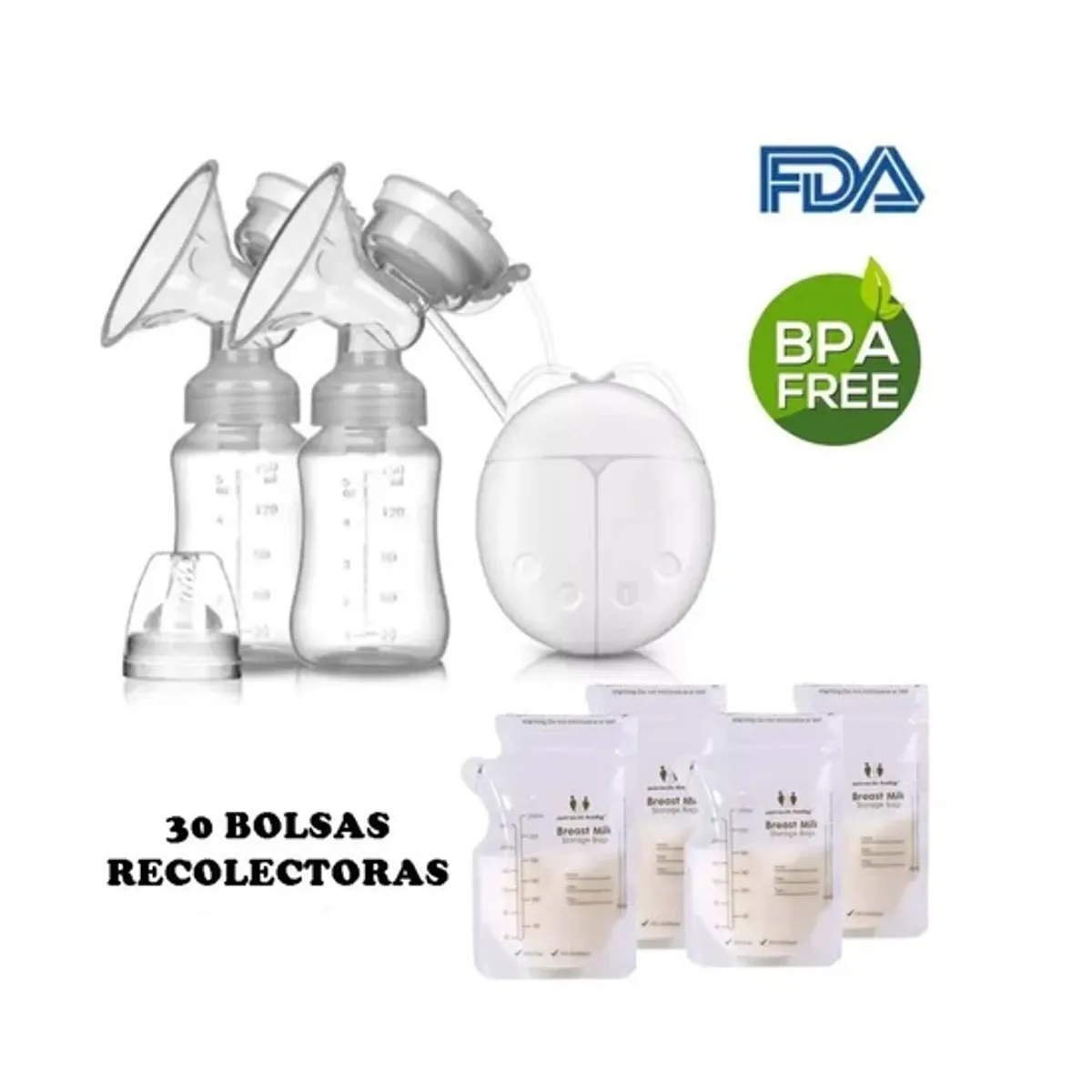 BABY ON - Extractor De Leche Eléctrico Doble + 30 Bolsas Recolectoras
