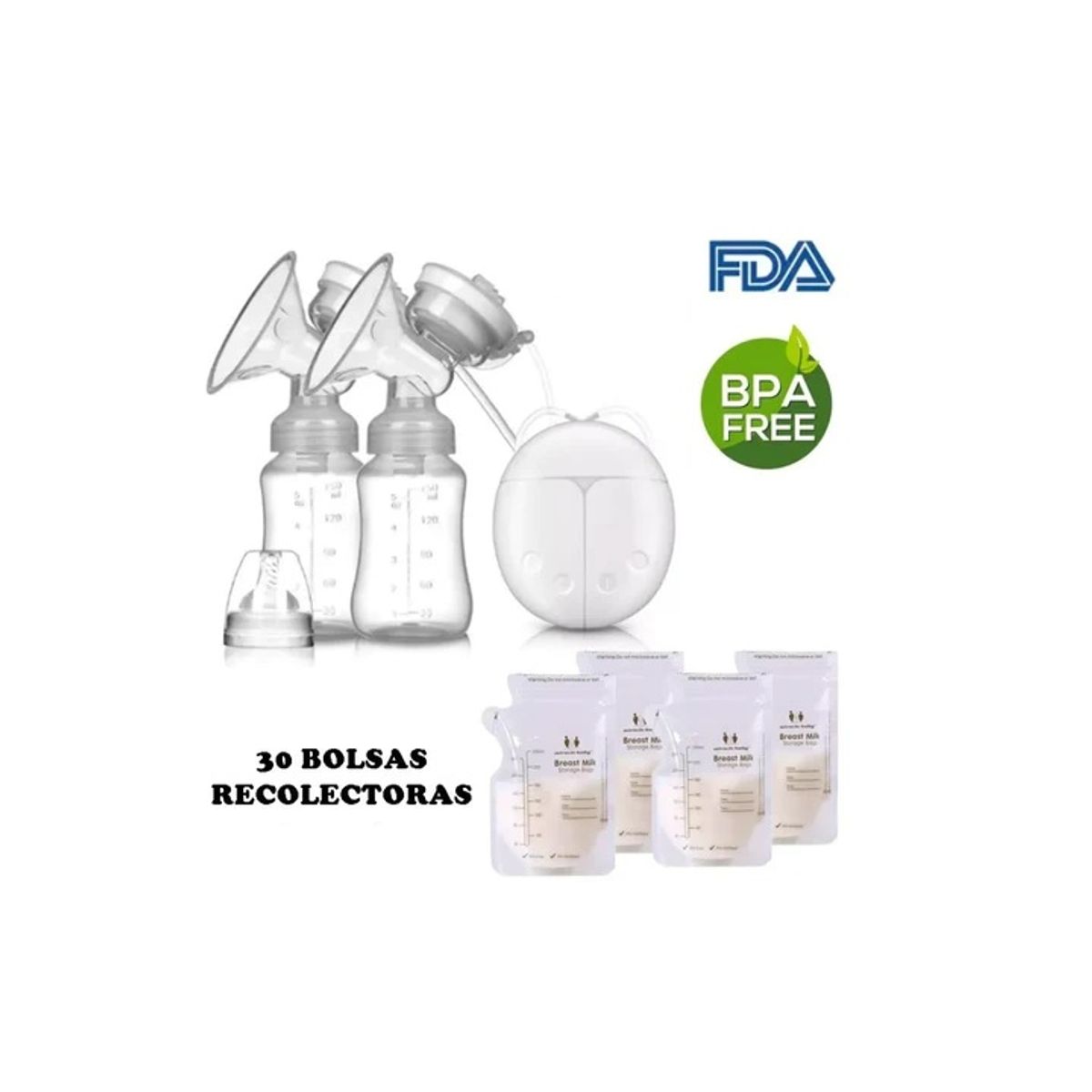 BABY ON - Extractor De Leche Eléctrico Doble + 30 Bolsas Recolectoras