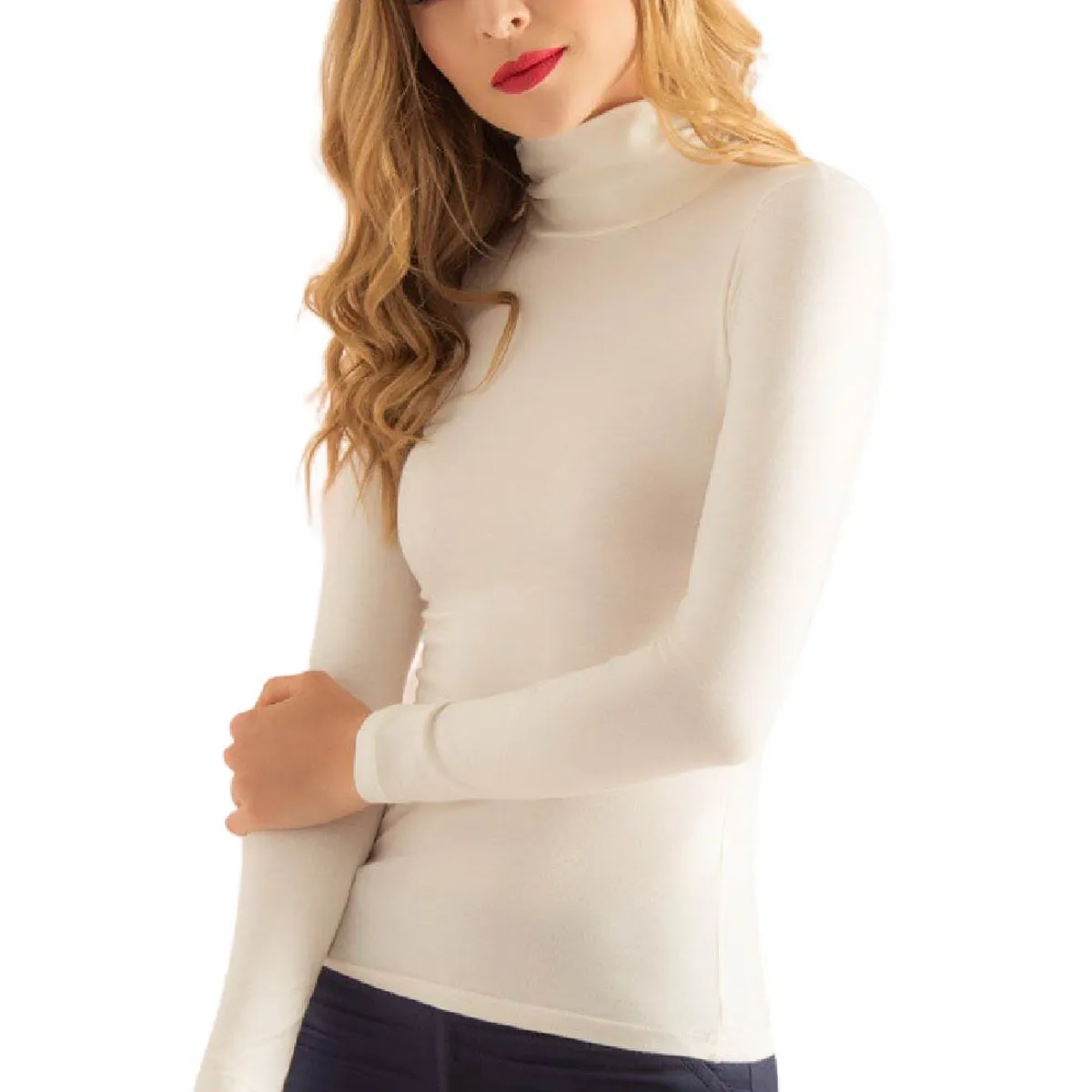 RAGGED - Basica Casual Cuello Tortuga Blanco Ragged.