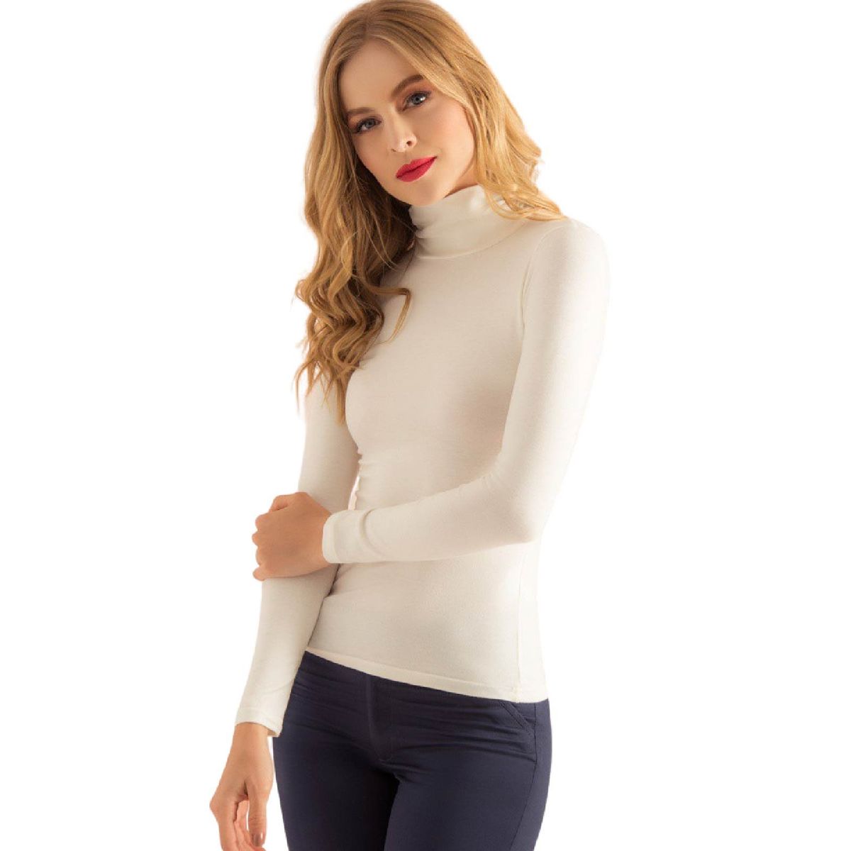 RAGGED - Basica Casual Cuello Tortuga Blanco Ragged.