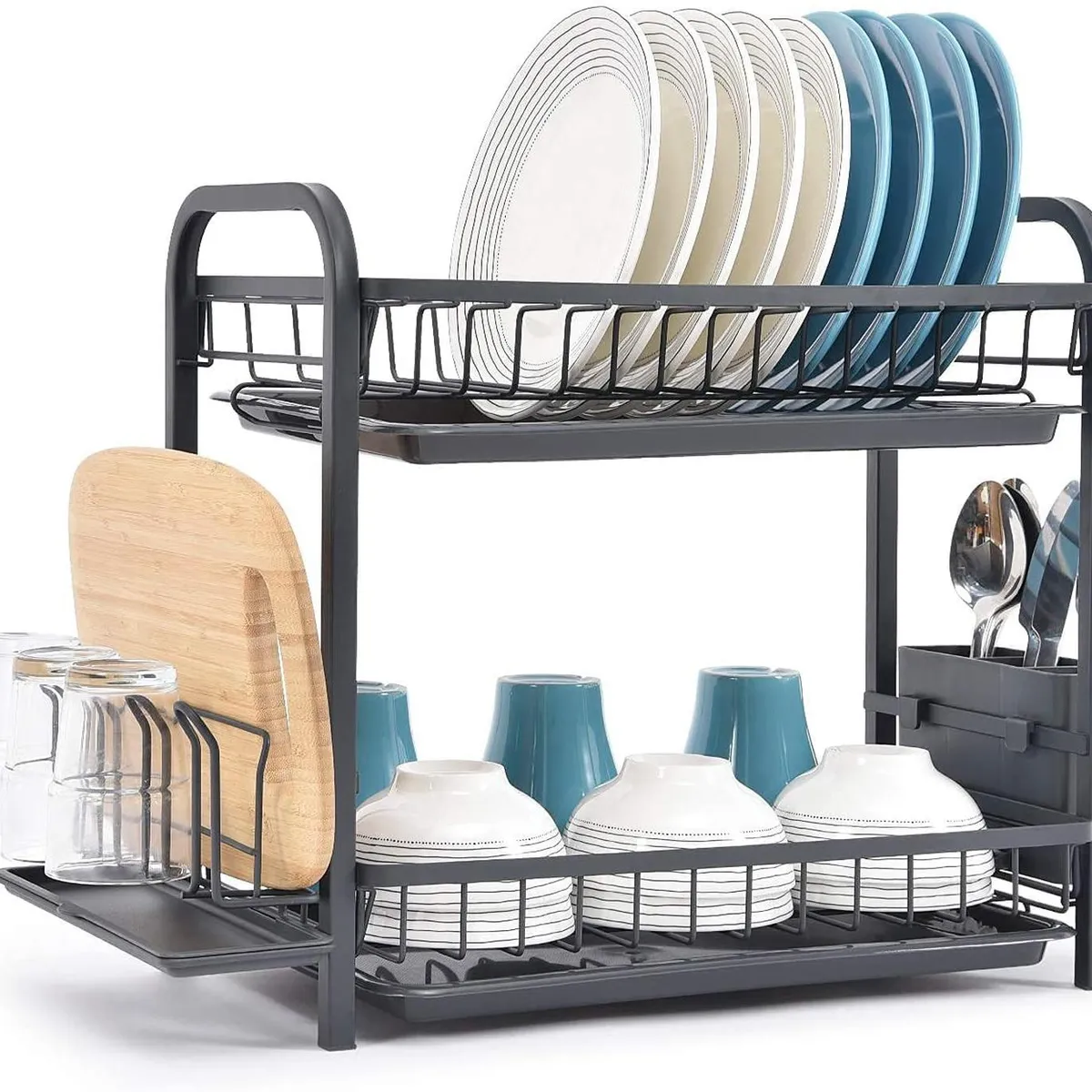 CASATUA - Escurridor Inoxidable Platero 2 Niveles Gran Capacidad - Negro