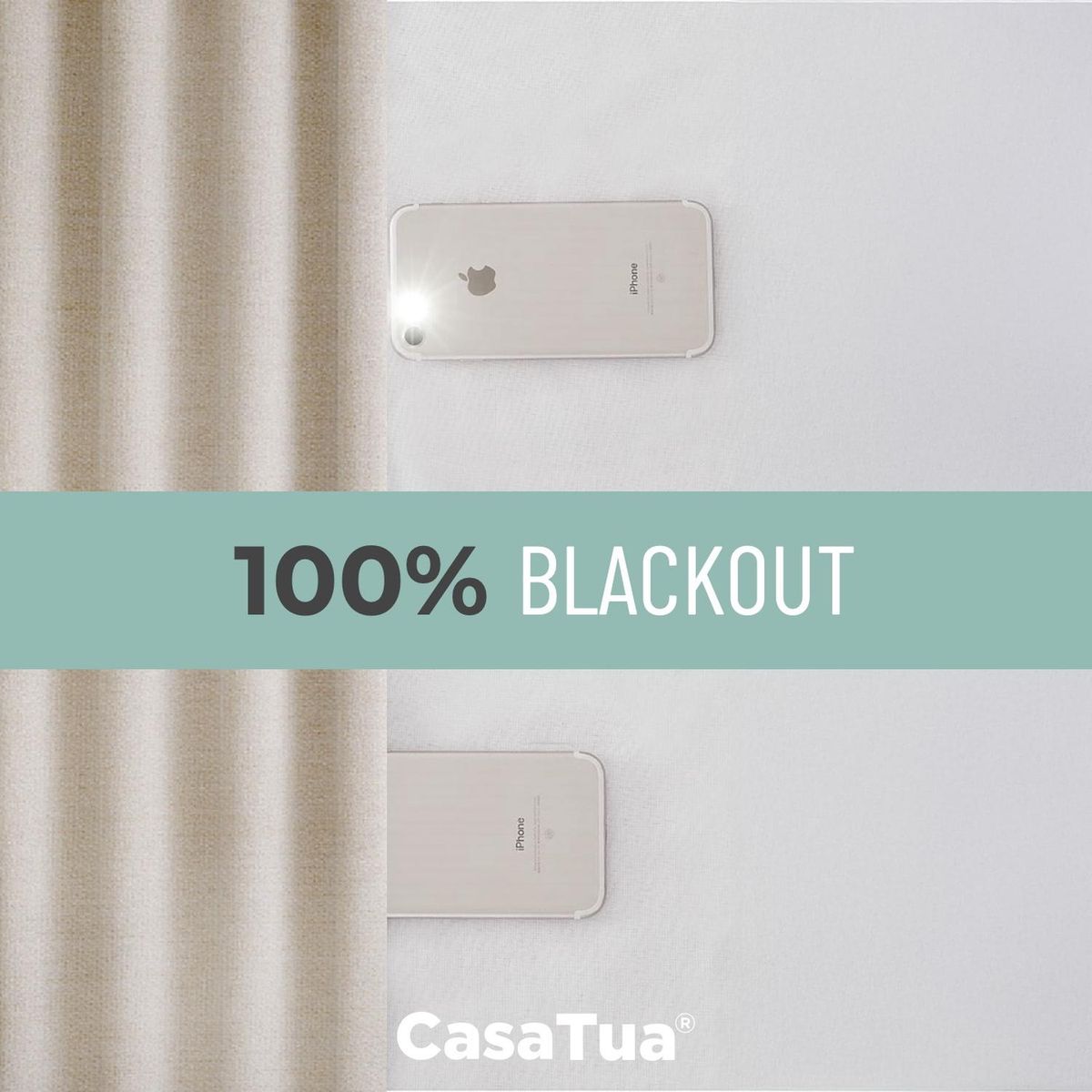 CASATUA - Cortina Blackout 100% Anti Luz, 1 Paño 140x220 Text Lino - Crema-.-
