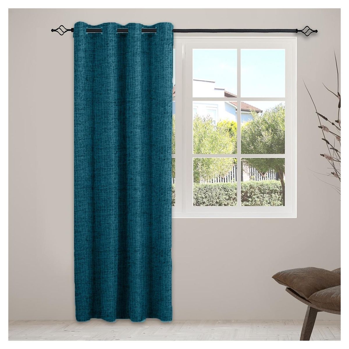 CASATUA - Cortina Blackout 100% Anti Luz, 1 Paño 140x220 Text Lino - Turquesa-.-