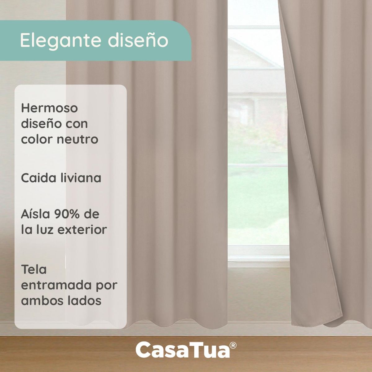 CASATUA - Cortina Semi Blackout Casatua 2 Paños 140x220cm Aislante - Beige-