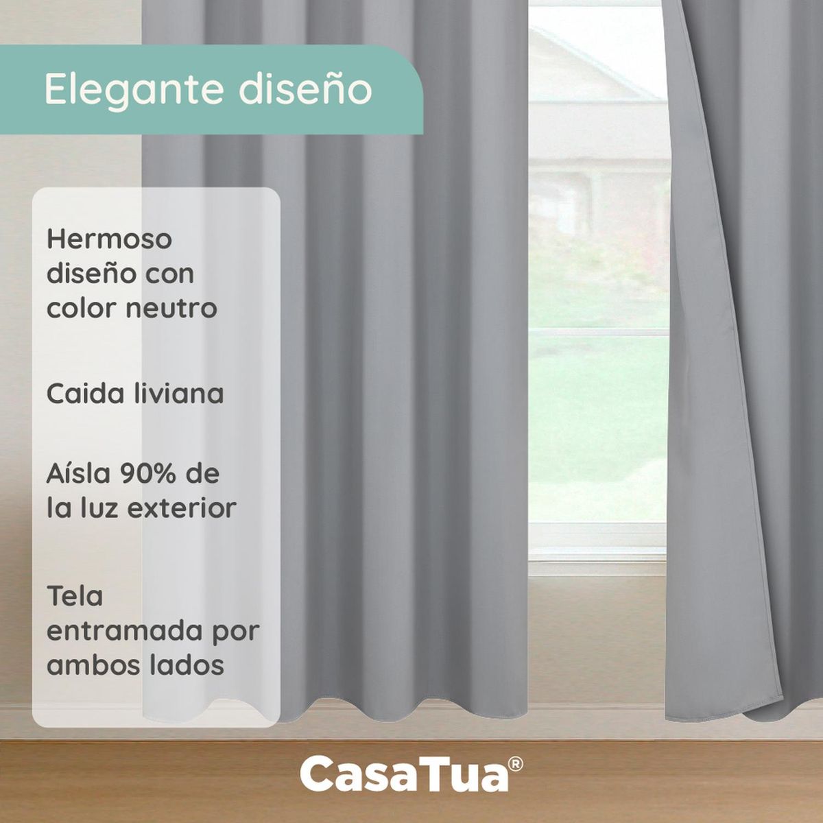 CASATUA - Cortina Semi Blackout Casatua 2 Paños 140x220cm Aislante - Gris