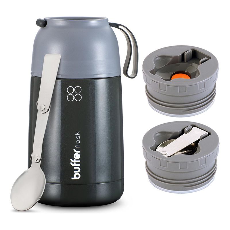 BUFFER FLASK - Termo Comida Y Liquido Buffer Multiproposito 630ml +cuchara - Gris.-