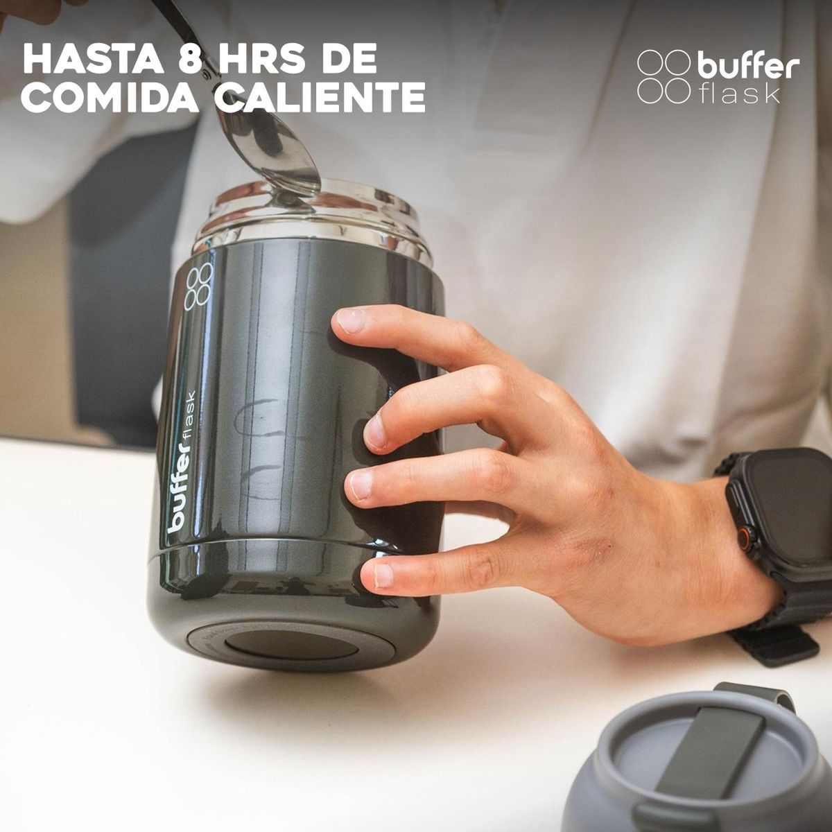 BUFFER FLASK - Termo Comida Y Liquido Buffer Multiproposito 630ml +cuchara - Gris