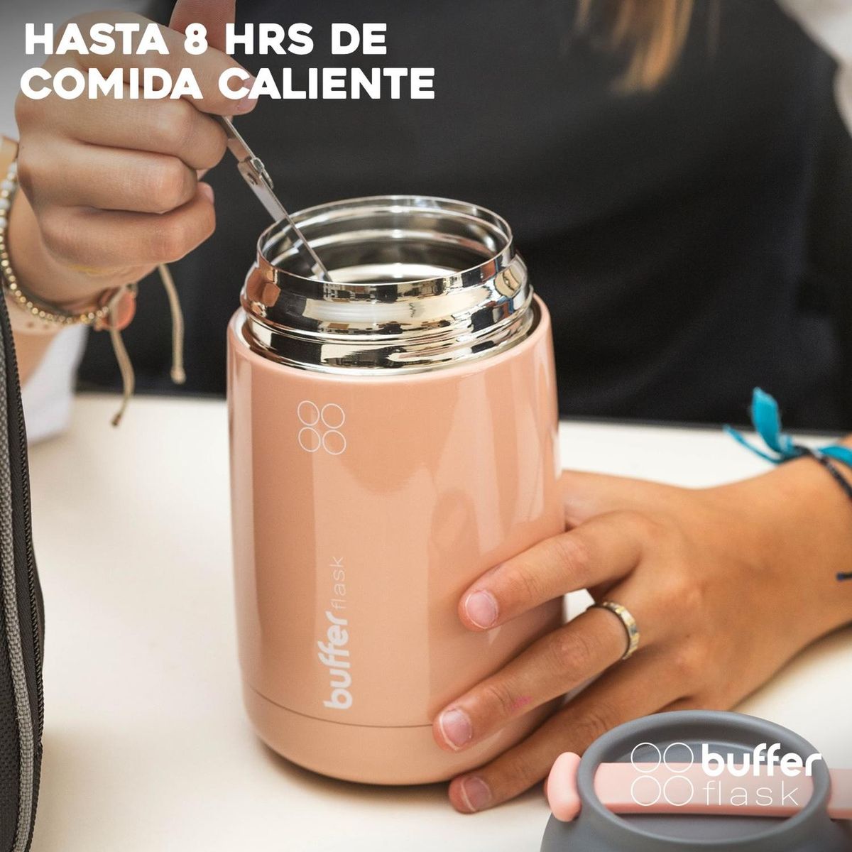 BUFFER FLASK - Termo Comida Y Liquido Buffer Multiproposito 630ml +cuchara - Rosa