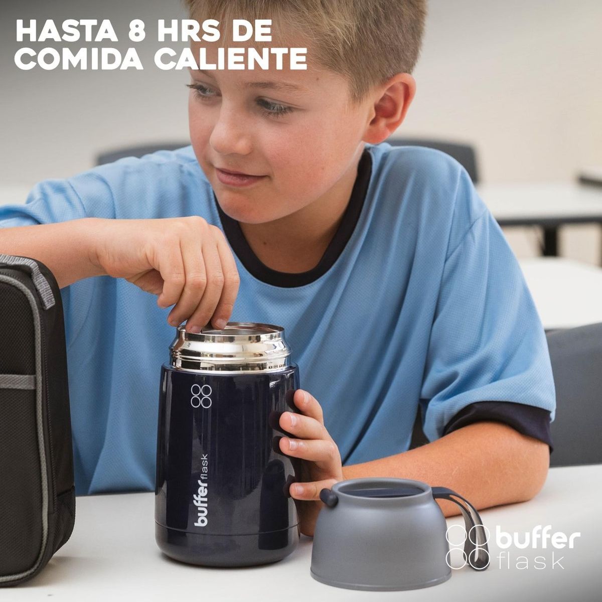 BUFFER FLASK - Termo Comida Y Liquido Buffer Multiproposito 630ml +cuchara - Azul