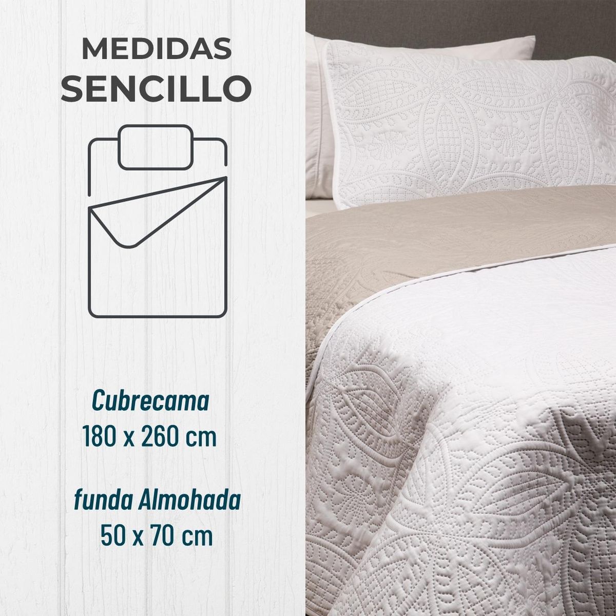 CASATUA - Cubrelecho Edredon Quilt Semi Doble 180x260 Doble Faz +funda - Blanco-