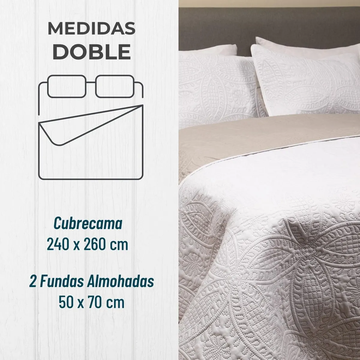 CASATUA - Cubrelecho Edredon Doble 240x230 Doble Faz +2 Funda Almohada