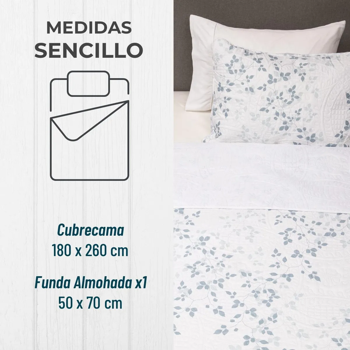 CASATUA - Cubrelecho Edredon Quilt Sencillo Estampado Doble Faz +funda - Blanco - Sencillo.-