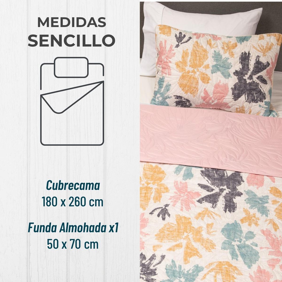 CASATUA - Cubrelecho Edredon Quilt Sencillo Estampado Doble Faz +funda - Multicolor - Sencillo