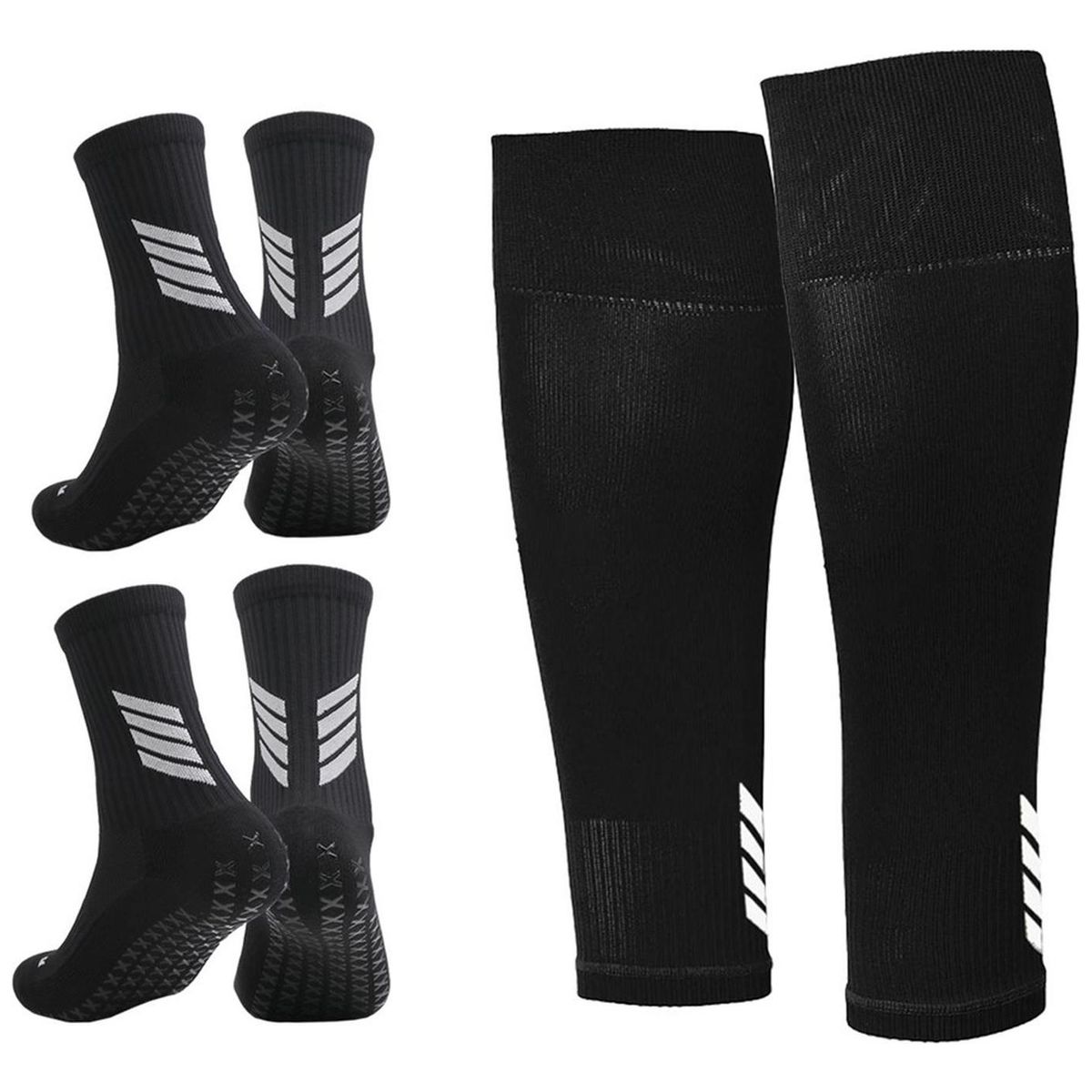 FITNICS - Medias Futbol Antideslizante Set 2 + Pantorrillera Gemelera - Negro