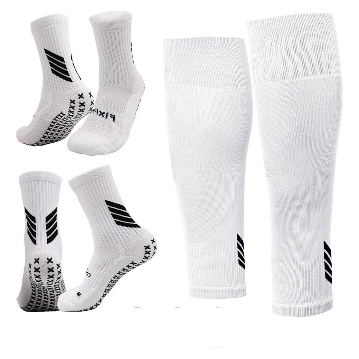 FITNICS - Medias Futbol Antideslizante Set 2 + Pantorrillera Gemelera - Blanco