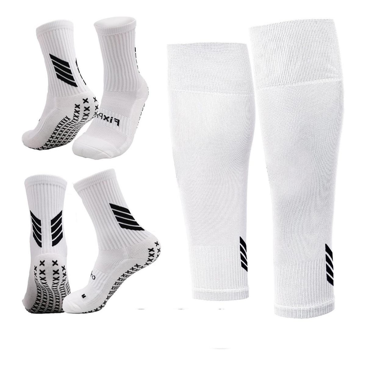 FITNICS - Medias Futbol Antideslizante Set 2 + Pantorrillera Gemelera - Blanco