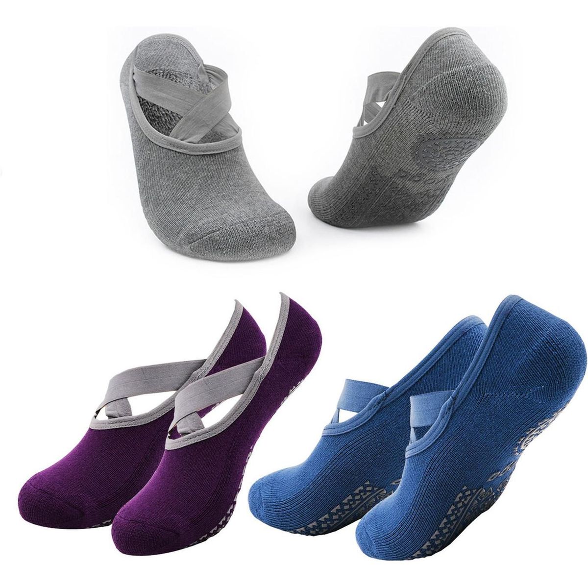 FITNICS - Medias Antideslizantes Yoga Pilates Fitnics Set 3 Pares - Gris-
