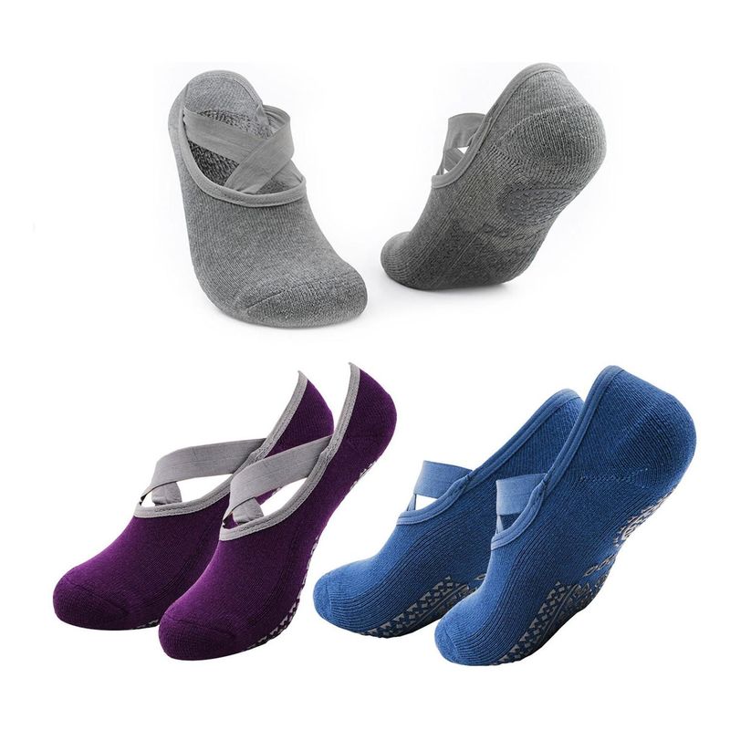 FITNICS - Medias Antideslizantes Yoga Pilates Fitnics Set 3 Pares - Gris-