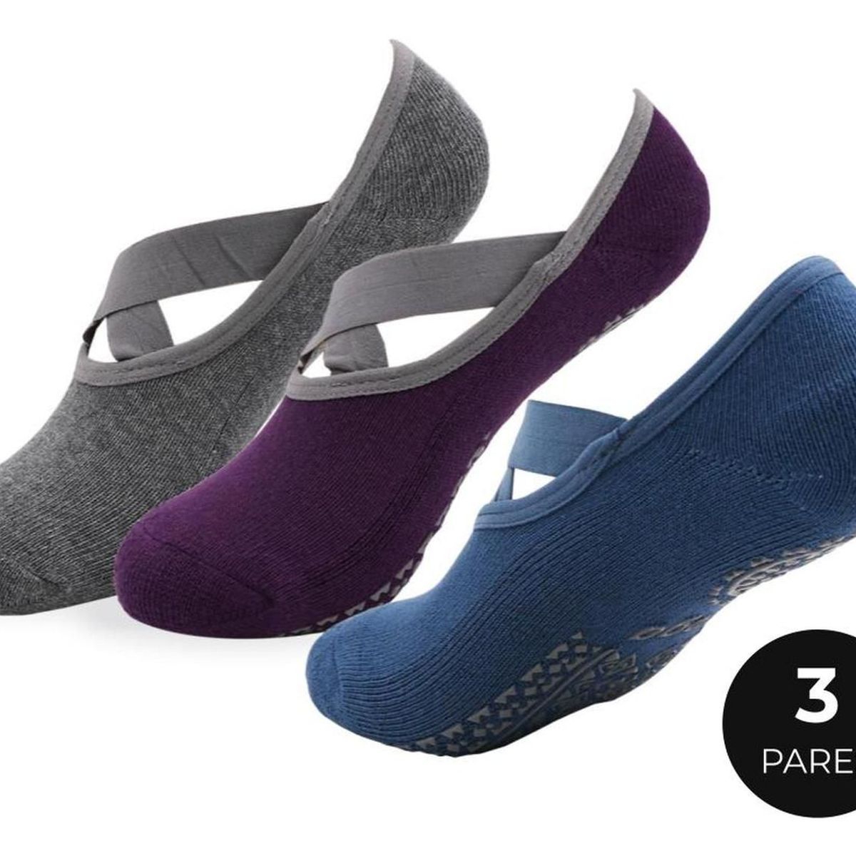 FITNICS - Medias Antideslizantes Yoga Pilates Fitnics Set 3 Pares - Gris-