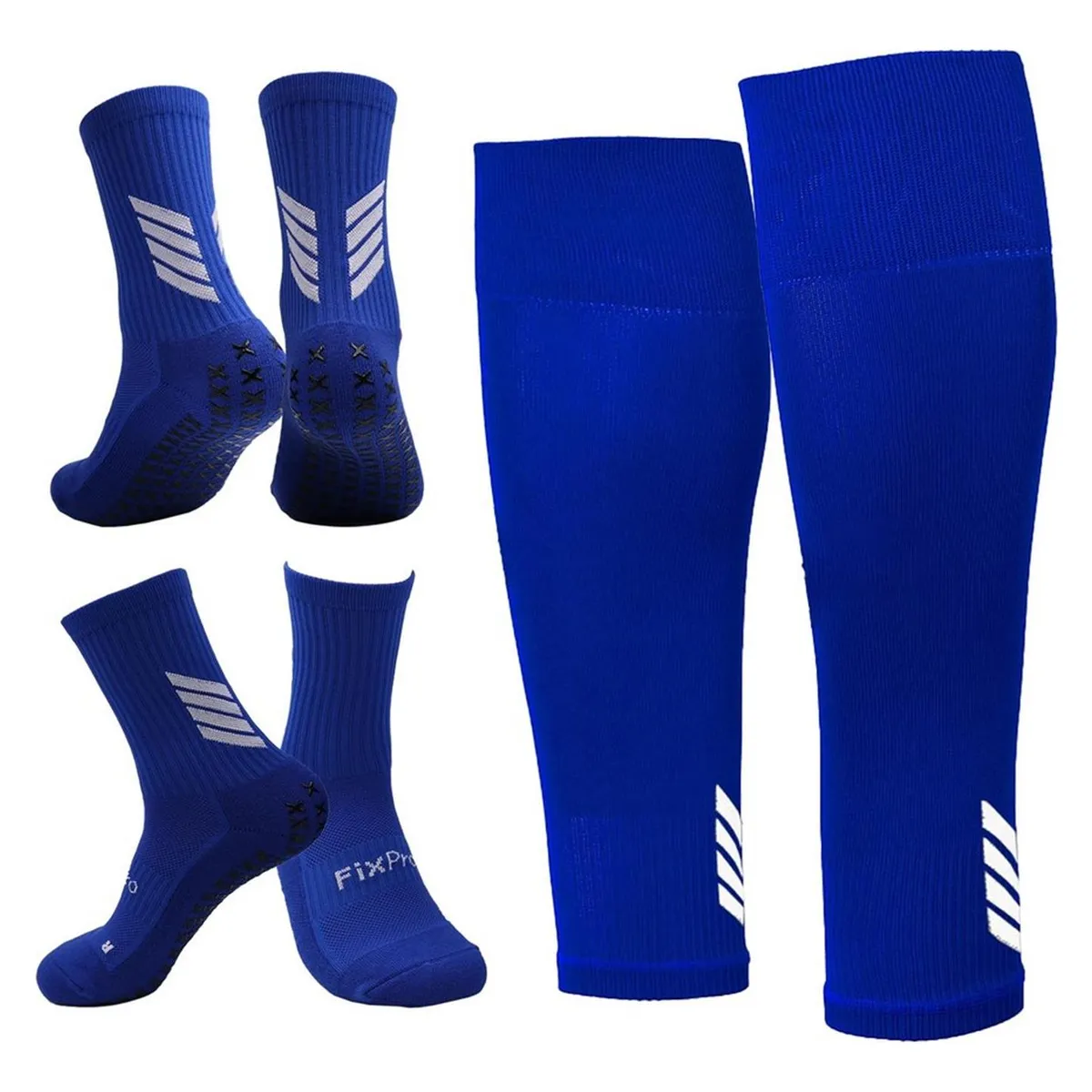 FITNICS - Medias Futbol Antideslizante Set 2 + Pantorrillera Gemelera - Azul