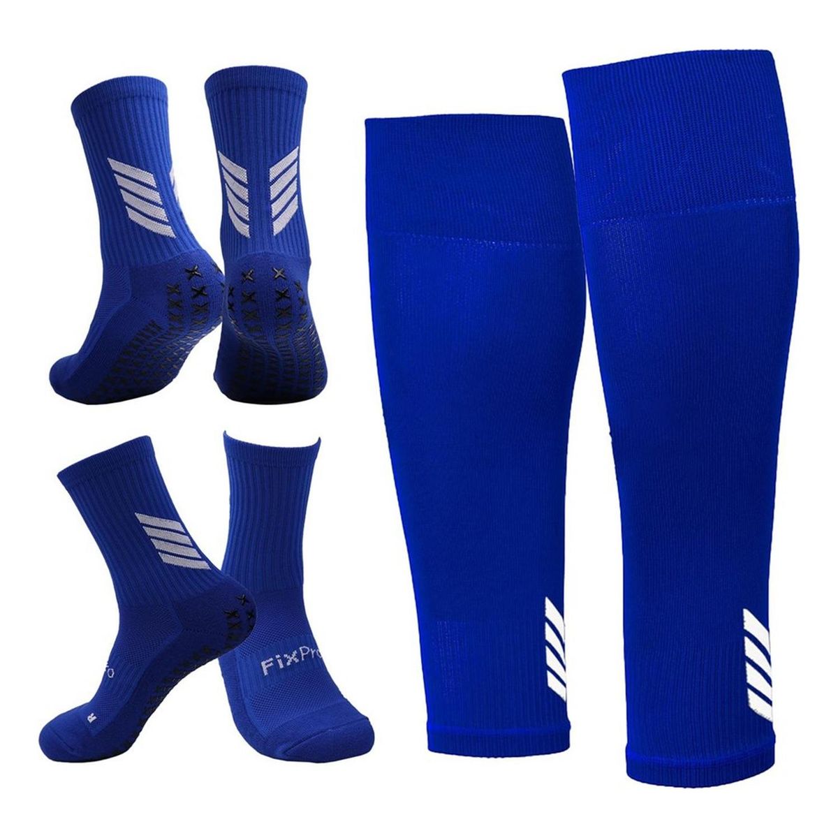FITNICS - Medias Futbol Antideslizante Set 2 + Pantorrillera Gemelera - Azul