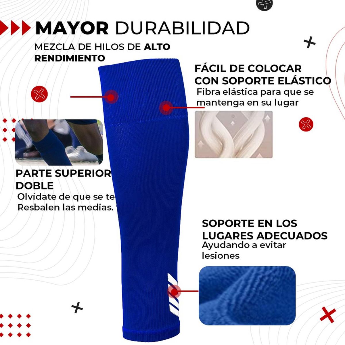 FITNICS - Medias Futbol Deportivas Sin Pie Pantorrillera Fitnics Set 2 - Azul