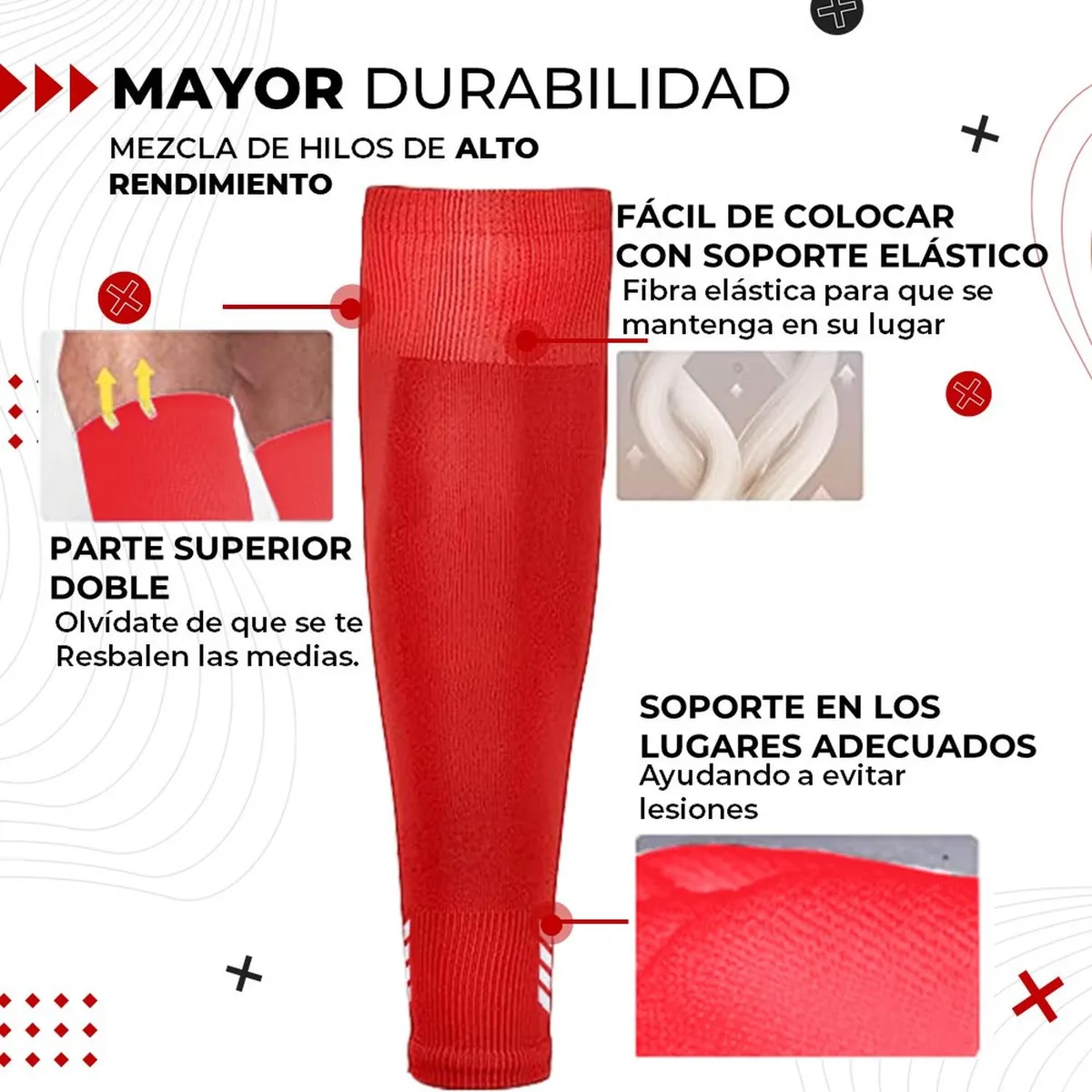 FITNICS - Medias Futbol Deportivas Sin Pie Pantorrillera Fitnics Set 2 - Rojo