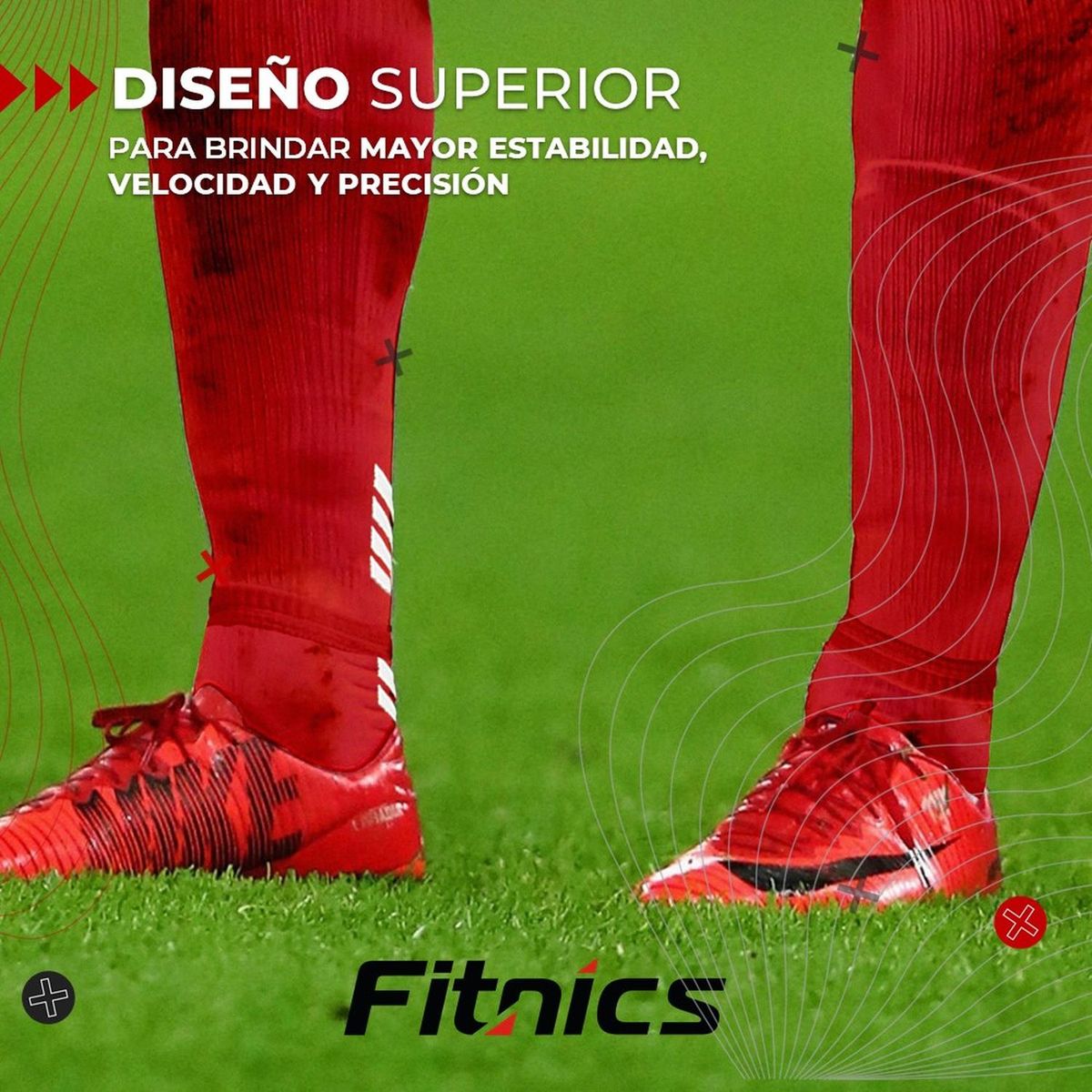 FITNICS - Medias Futbol Antideslizante Set 2 + Pantorrillera Gemelera - Rojo