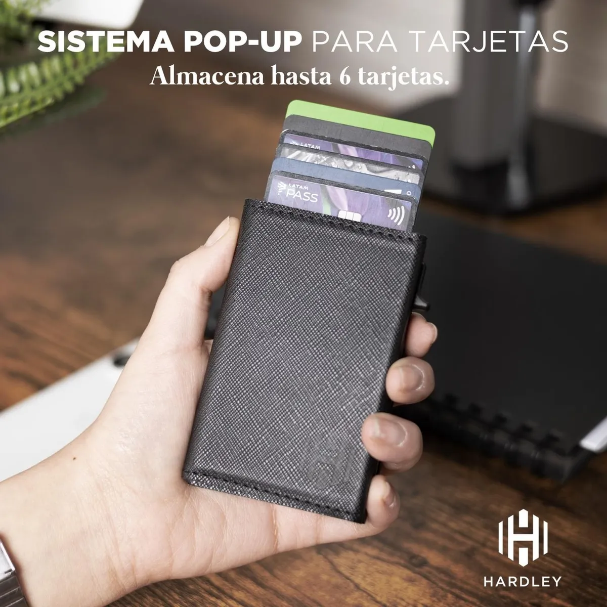 LINKON - Billetera Hombre De Cuero Hardley Tarjetero Protección Rfid - Negro-