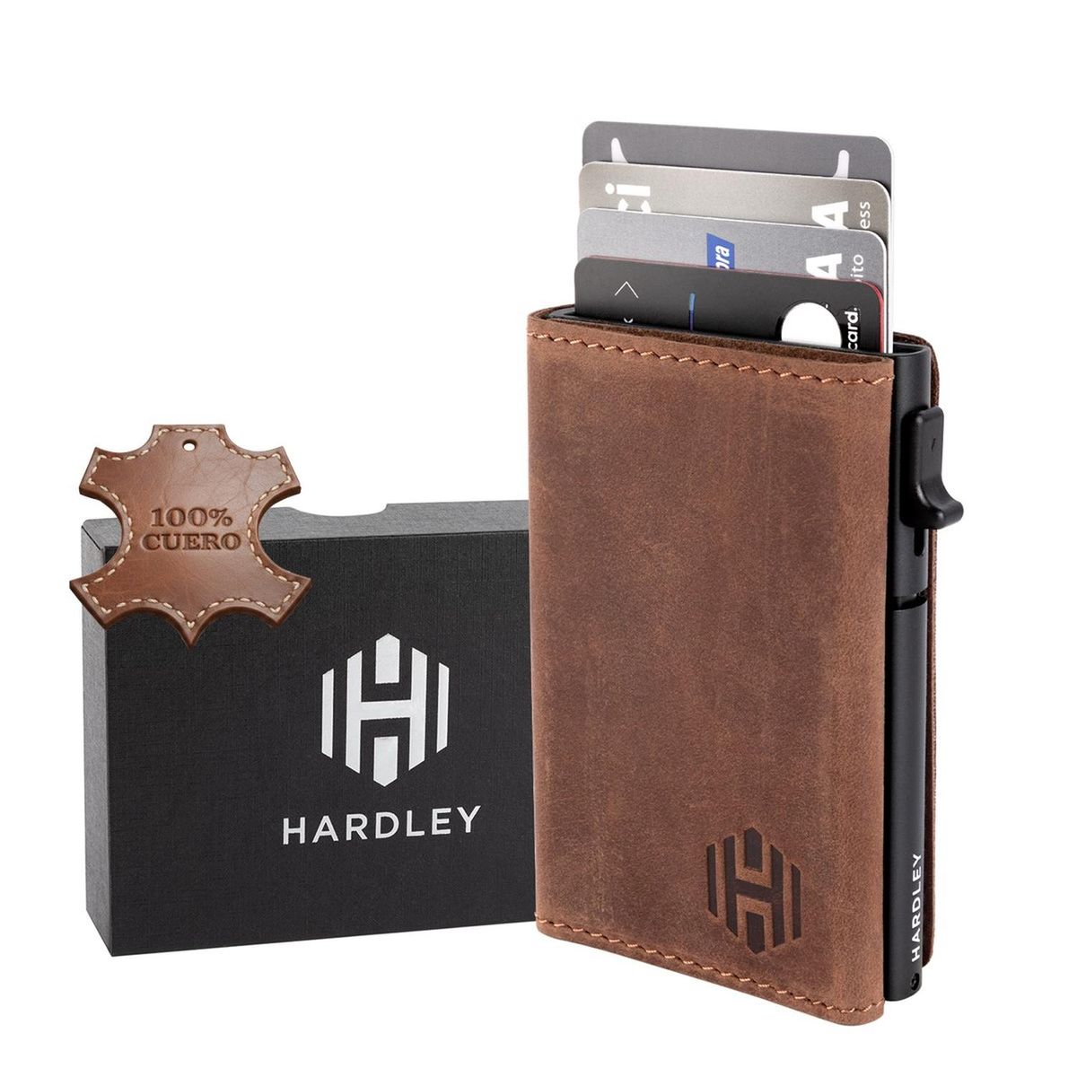 LINKON - Billetera Hombre De Cuero Hardley Tarjetero Protección Rfid - Vino-