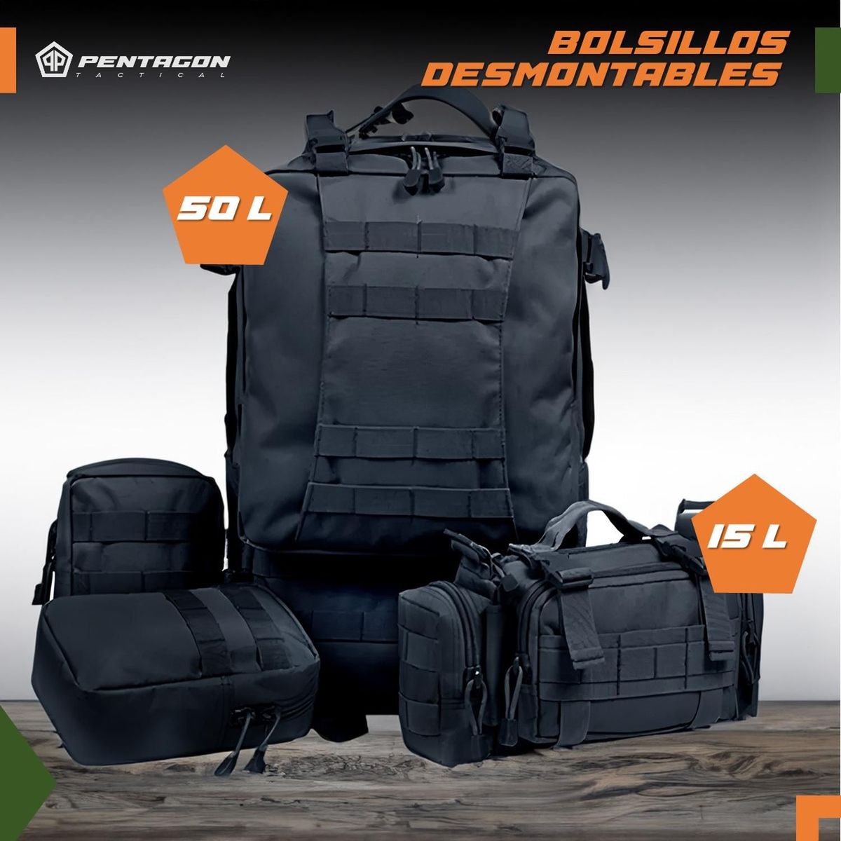 FITNICS - Morral Bolso Maleta Tactica Militar Camping 50l Impermeable - Negro-