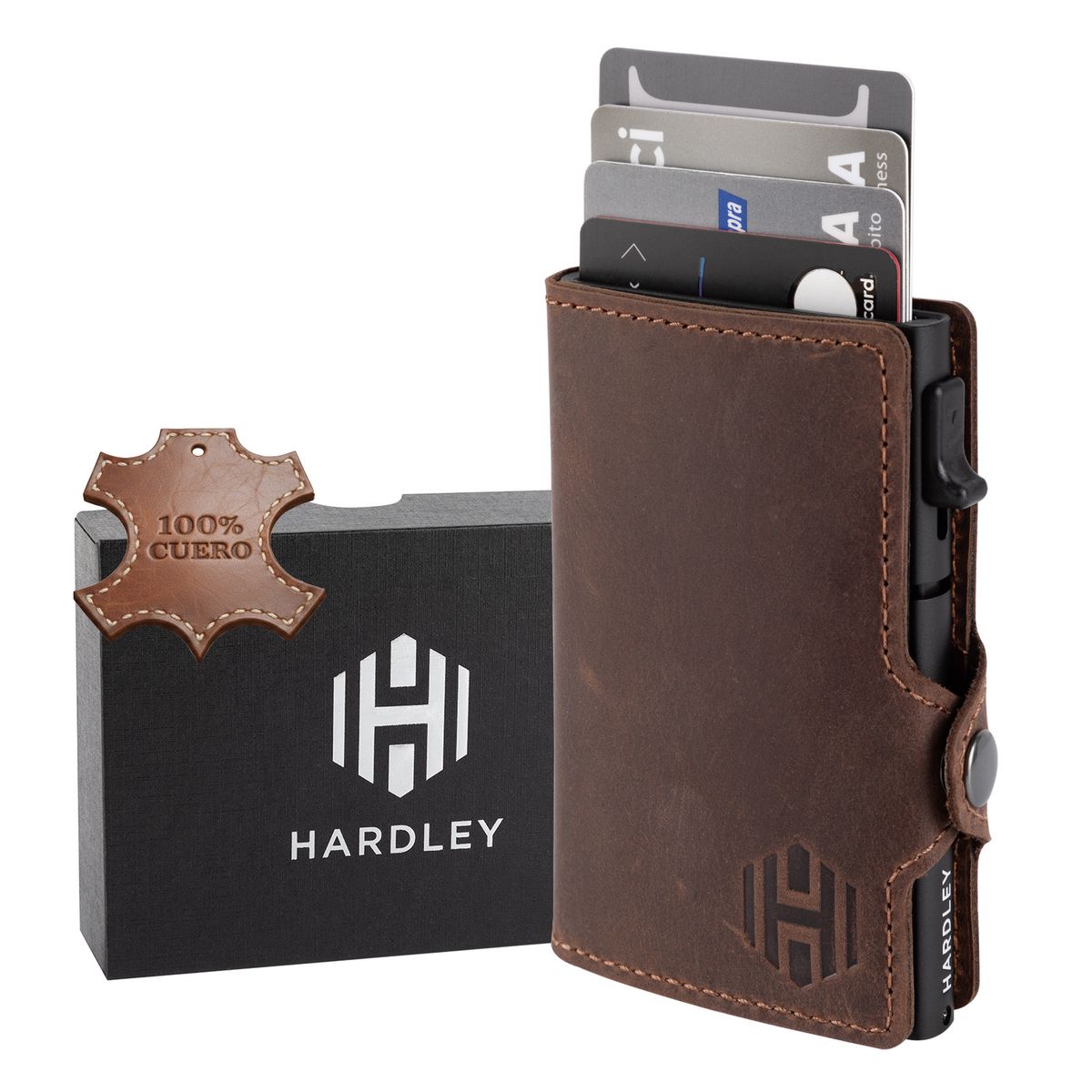 LINKON - Billetera Hombre De Cuero Tarjetero Bloqueo Rfid