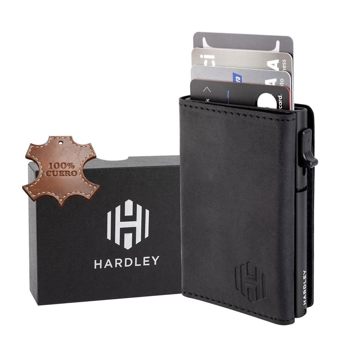 LINKON - Billetera Hombre De Cuero Hardley Tarjetero Protección Rfid - Negro-