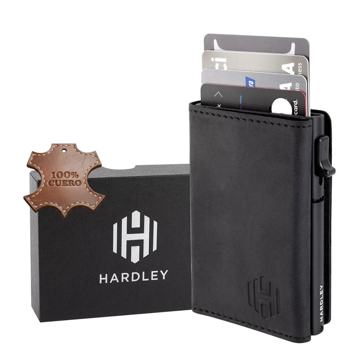 LINKON - Billetera Hombre De Cuero Hardley Tarjetero Protección Rfid - Negro-