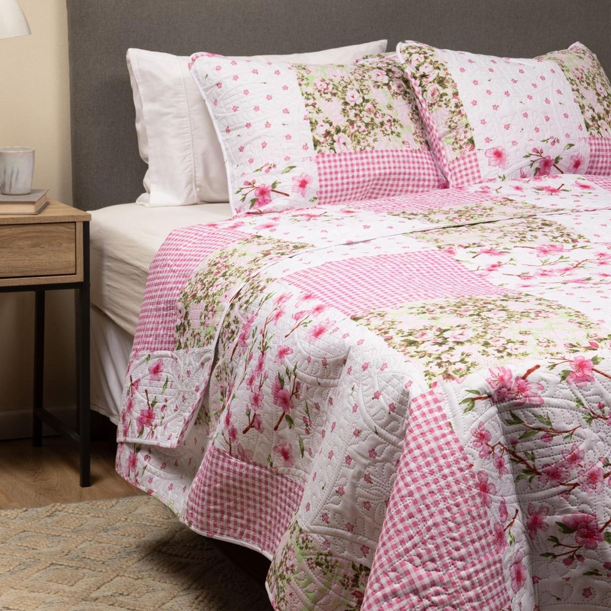CASATUA - Cubrelecho Edredon King Estampado Doble Faz Set - Rosa - King