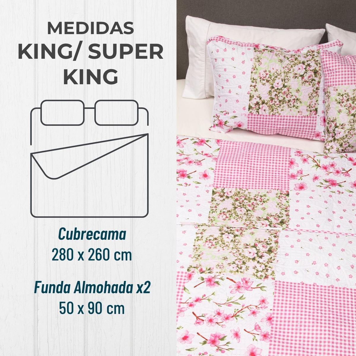 CASATUA - Cubrelecho Edredon King Estampado Doble Faz Set - Rosa - King