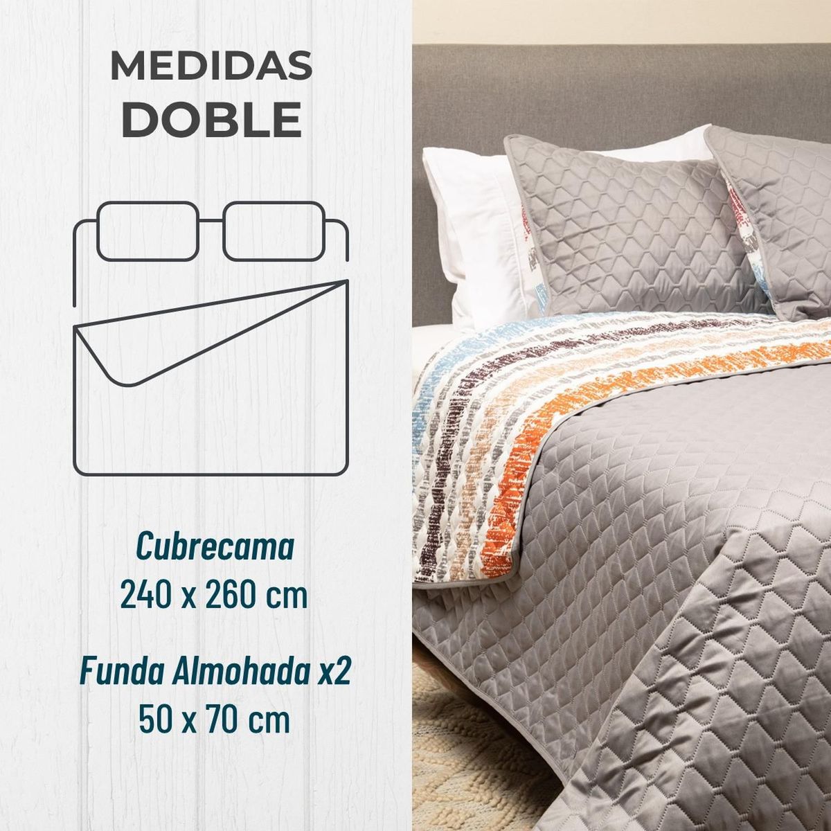 CASATUA - Cubrelecho Edredon Doble Estampado Doble Faz + 2 Fundas