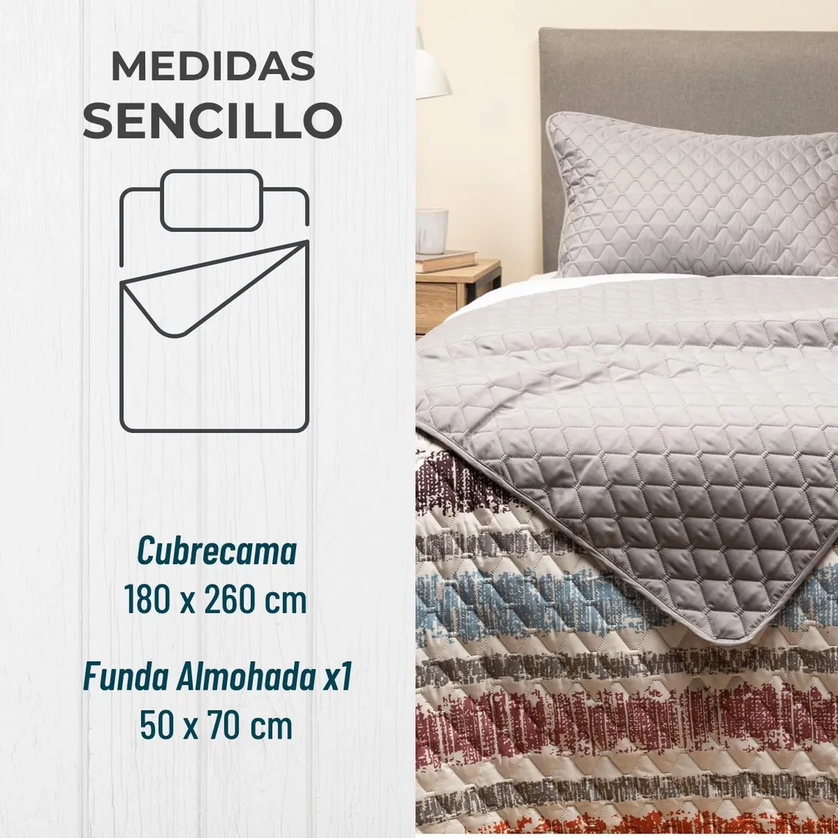 CASATUA - Cubrelecho Edredon Quilt Sencillo Estampado Doble Faz +funda - Gris