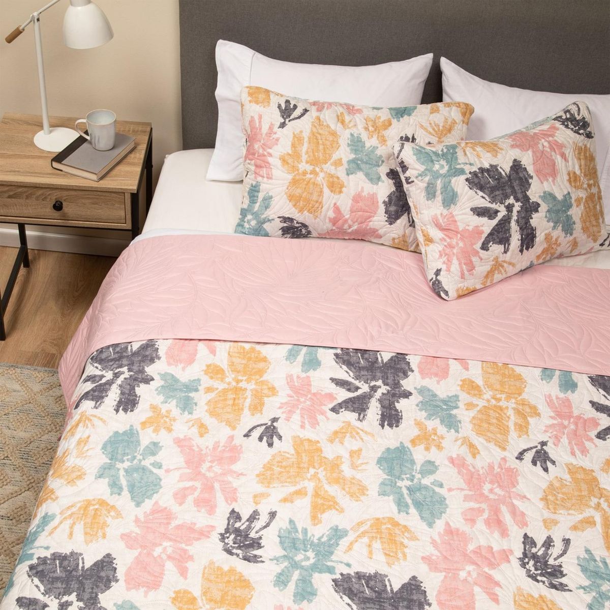 CASATUA - Cubrelecho Edredon King Estampado Doble Faz Set - Rosa - King