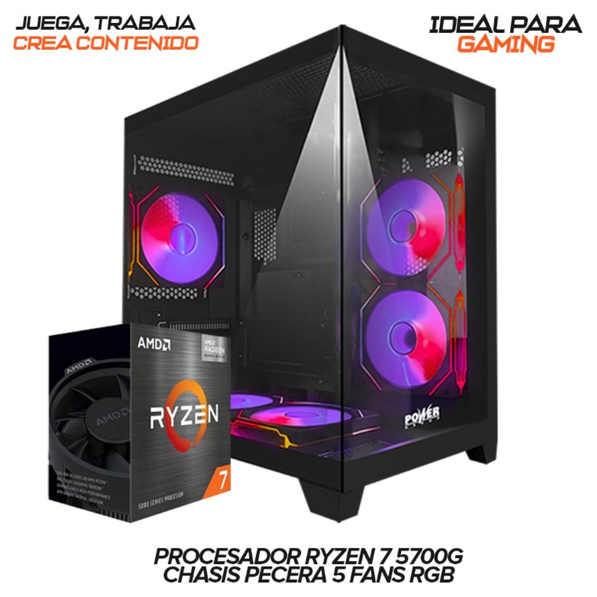 AMD - TORRE GAMER RYZEN 7 5700G / 16GB RAM / 512GB SSD / BOARD A520M-A / MONITOR 24" FHD 100Hz