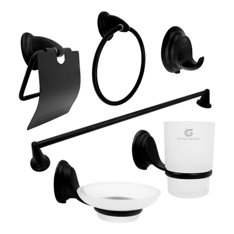 GENERICO - Juego De Accesorios Para Baño Negro Zinc 6 Piezas.