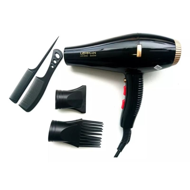 GENERICO - Secador De Cabello Lemman 6000 Watts 3 Velocidades 4 Accesorios