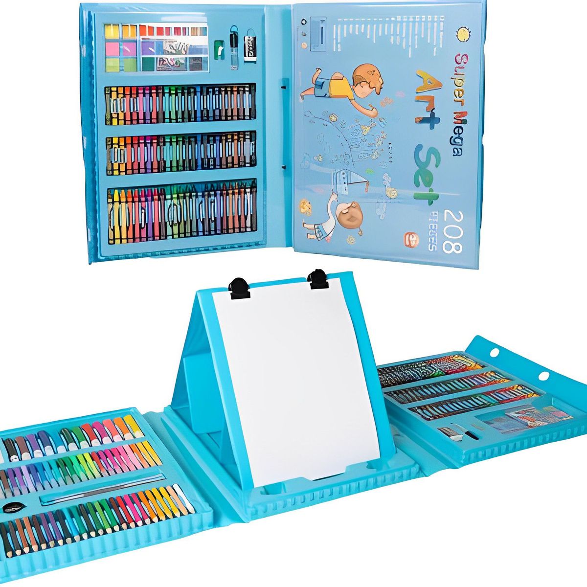 GENERICO - Set Kit Arte Niños Maleta Acuarela Plumon 208 Piezas Azul