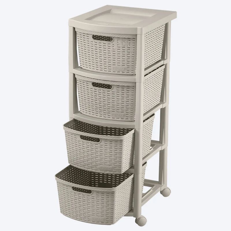 RIMAX - Cajonero Apariencia Rattan Rimax 4 Gavetas Altas Taupe