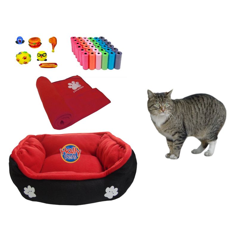 HALLY PET - Cama Mediana Doble faz cobija bolsas dos juguetes y comedero