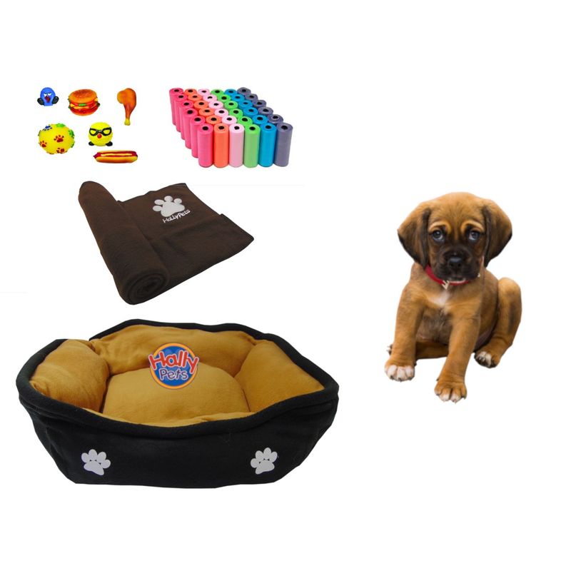 HALLY PET - Cama Mediana Doble faz cobija bolsas dos juguetes y comedero