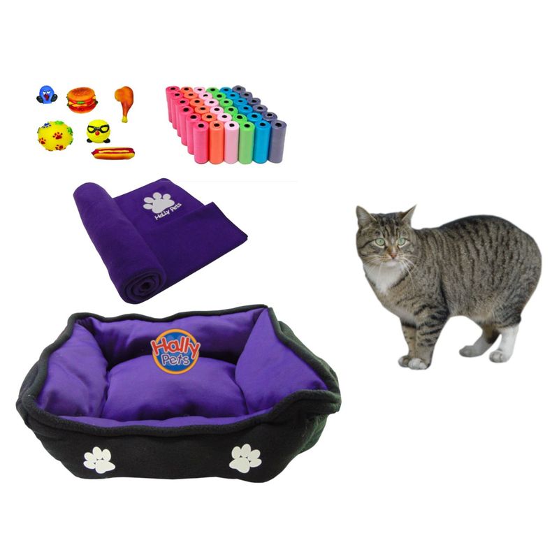 HALLY PET - Cama Mediana Doble faz cobija bolsas dos juguetes y comedero