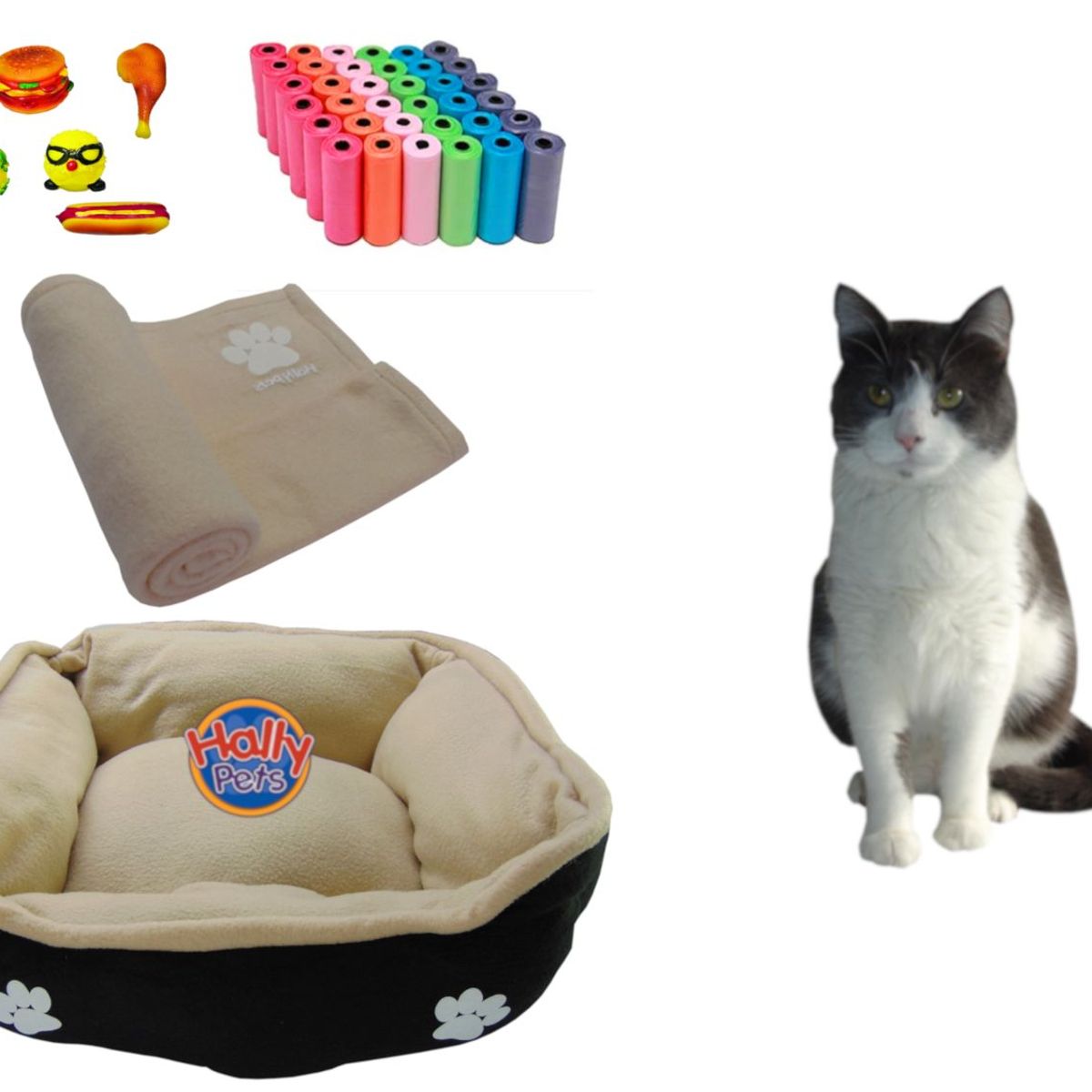 HALLY PET - Cama Mediana Doble faz cobija bolsas dos juguetes y comedero