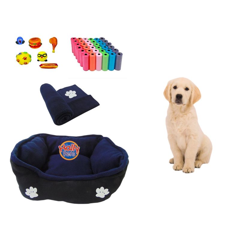 HALLY PET - Cama Mediana Doble faz cobija bolsas dos juguetes y comedero