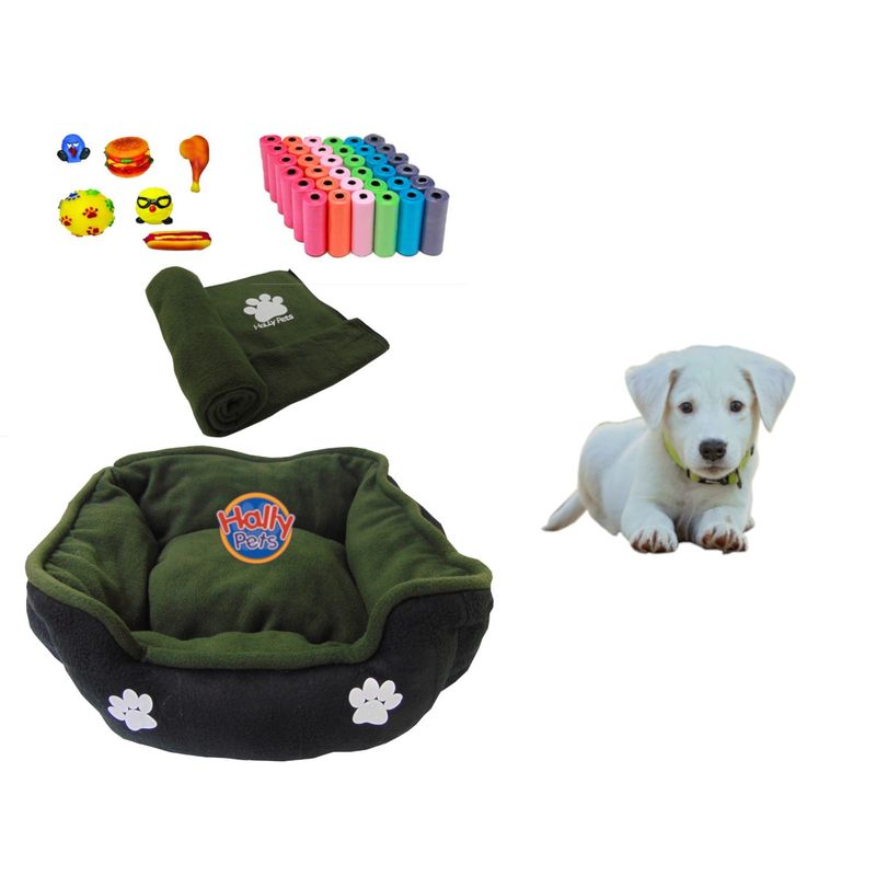 HALLY PET - Cama Mediana Doble faz cobija bolsas dos juguetes y comedero